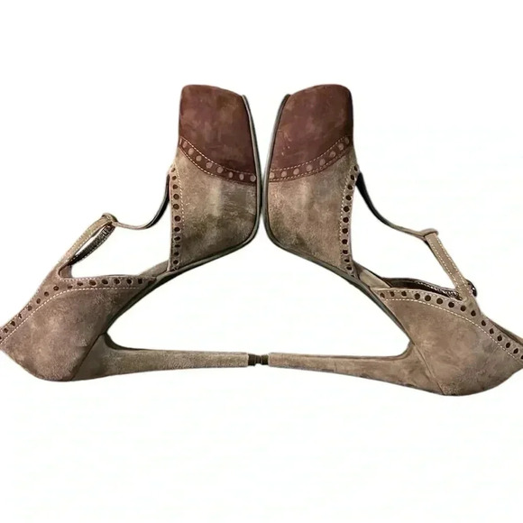 VINTAGE PRATESI Made in Italy Suede Heels Grey/ Brown Size 8 - Picture 8 of 9